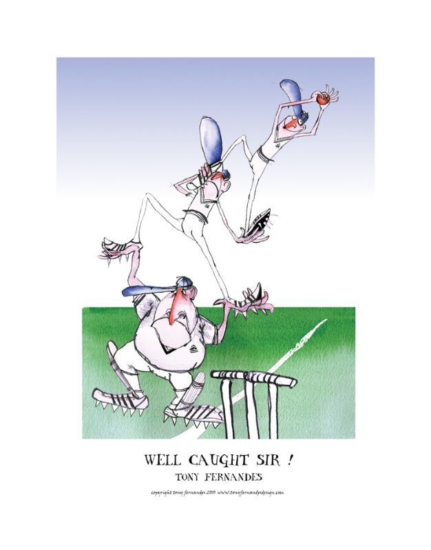 Well Caught Sir by Tony Fernandes - England Test Cricket Cartoon signed print
